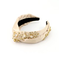 DREAM FASHION Bandeau large en satin champagne avec nœud en cristal, léger, durable, élégant, personnalisé, accessoires pour cheveux pour femmes