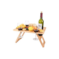 Tables de pique-nique portables personnalisées en bois pour vin et collations, tables de pique-nique pliantes en bambou, articles artisanaux en bois pour le camping et la plage
