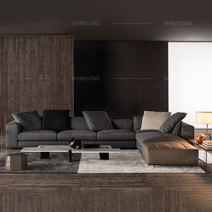 काले रंग आधुनिक डिजाइन सोफे चमड़े की सामग्री कमरे में रहने वाले फर्नीचर एल आकार सोफे लाउंज सोफे सोफे - Product Image 1