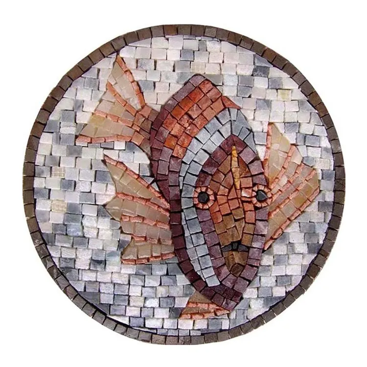 Fisch marmor mosaik Mede allion für Ozean museum Thema Aquarium Meer Pool Wand Boden dekoration Marmor Medaillon