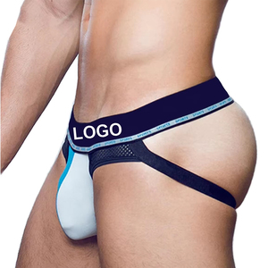 Sous-vêtements pour hommes CELINNE avec logo personnalisé, caleçons G-string, couleur unie, taille basse, respirants, en nylon et élasthanne tricoté - Product Image 1