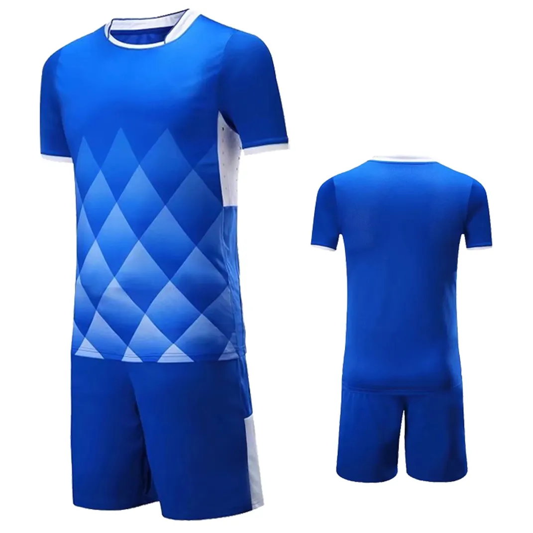 Conjunto completo de uniformes de futebol masculino respirável de poliéster liso personalizado, camisa de futebol esportiva, conjunto completo de camisas de futebol