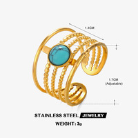 Mehrschichtige Naturstein-Damenringe Edelstahl-Schmuck Goldring Breite Öffnung Wasserdichte Ringe Statement-Schmuck Colgante