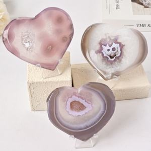 Venta al por mayor de corazón de ágata drusa natural morado y rosa, cristal pulido, tallado de corazón de ágata geoda de melocotón para regalo curativo - Product Image 3
