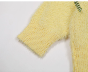 <strong>Yellow</strong> Acrylic Polyester Nylon Crocheted Casual <strong>Women's</strong> Long-sleeved Spring Fashion <strong>Jumper</strong> with Bows Quick Dry Warm - Product Image 6