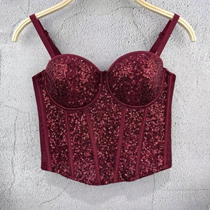 Haut bustier à sequins pour <span class=keywords><strong>femme</strong></span>, camisole sexy à fines bretelles scintillantes pour soirée - Product Image 2