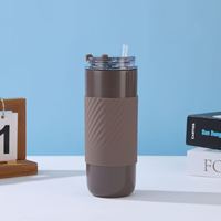 Gobelet isotherme à double paroi avec logo personnalisé Chelon, poignée en silicone antidérapante, tasse à vide en acier inoxydable, mug de voyage pour café avec couvercle