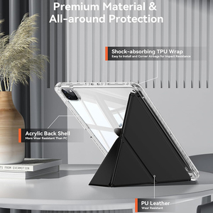 Trường hợp Gấp Y cho <span class=keywords><strong>iPad</strong></span> 11 (2025) & thế hệ thứ 10 (2022) 10.9 inch rõ ràng cứng trở lại Vỏ Acrylic Bìa đứng với chủ bút chì - Product Image 2