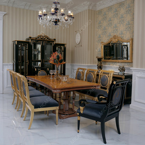 Meubles en bois européen classique, ensemble <span class=keywords><strong>de</strong></span> table et <span class=keywords><strong>de</strong></span> table 8 places, avec <span class=keywords><strong>chaises</strong></span> en tissu italien, luxe, nouveau, - Product Image 1