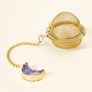 Filtro de Té de Malla Dorada con Cristales Naturales de <span class=keywords><strong>Amatista</strong></span> Lunar, Regalos Curativos para el Hogar, Colador de Té, Venta al por Mayor - Product Image 4