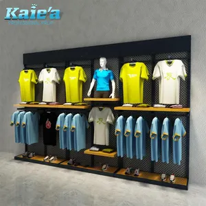 Fábrica de madera y de ropa de metal de pantalla de pared de deportes hombres colgando tienda de camiseta de