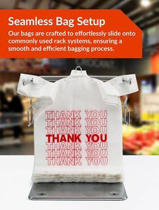 Gracias Bolsas de plástico con asas 12 "x 6" x 22 "15 Mic Bolsas de comestibles blancas-Ideal para tiendas de comestibles Restaurantes minoristas - Product Image 2
