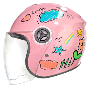 Casco de Motocicleta VRECASE Rosa de Media Cara con Diseño Gráfico, Visera Transparente y Carcasa de ABS - Product Image 2