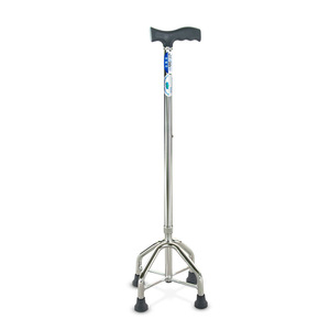 Anti Slip Stainless Steel Telescopic <b>Walking</b> <b>Stick</b> For Elderly With Rubber Tips And Four Legged Base - Product Image 3