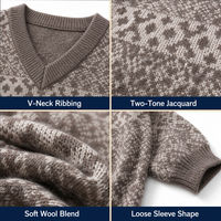 Pull en tricot jacquard à col en V pour femme, motif géométrique coréen, ample, respirant, 400g, manches longues, hiver