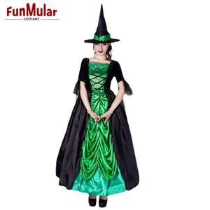 Disfraz de bruja de libro de cuentos Funmular para mujer, vestido verde de bruja mágica para disfraz de Halloween