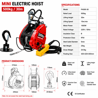 Palans électriques de levage réglables Beiwak 250 kg 30 m 220 V avec télécommande et câble métallique pour la construction, le commerce de détail et l'exploitation minière (Métal)