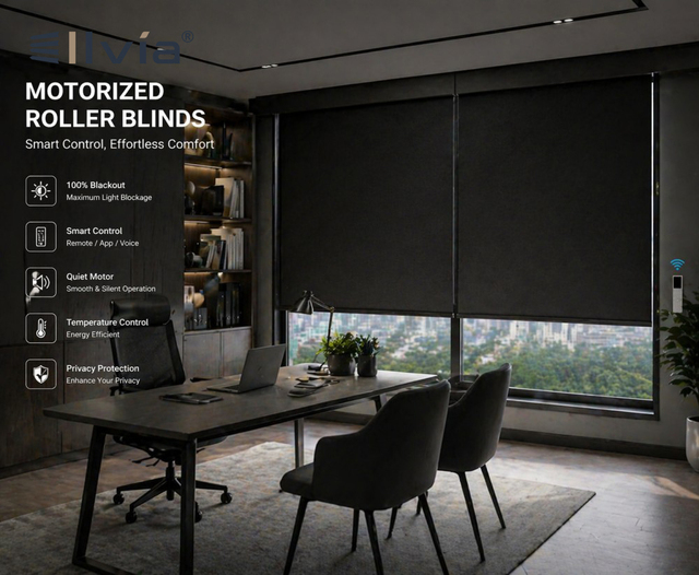 Smart Home Roller Shades Automatic Blackout Window Smart Roller Blinds Control for Office