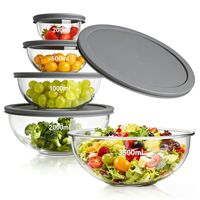 Ensemble de 5 bols mélangeurs en verre avec couvercles, en borosilicate de haute qualité, empilables, colorés, résistants à la chaleur, pour la préparation des repas et le stockage des aliments, vente en gros