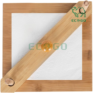 Porte-serviettes en bambou de conception simple avec organisateur de mouchoirs en bois de bras de pondération de poteau central - Product Image 3