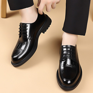 Leather Men's Oxfords Round <b>Toe</b> Breathable Office Career Dress Shoes Autumn Lace-up Solid Style Rubber Outsole - Product Image 4