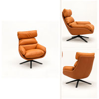 Fauteuil d'appoint moderne orange en tissu rembourré, dossier haut, pivotant, base en métal pour salon ou coin lecture