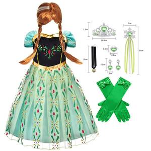 Ensemble de robe de princesse verte pour filles avec couronne, baguette magique et bijoux, costume de fête d'anniversaire pour enfants, Halloween, carnaval, cosplay - Product Image 1