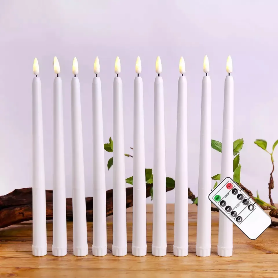 الإلكترونية عديمة اللهب شموع مستدقة البلاستيك طويلة الأبيض LED شمعة العصي ل عطلة الديكور