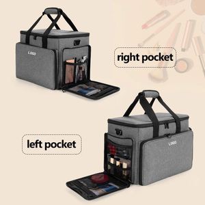 Bolsa de cosméticos de viaje de gran capacidad para mujer de BSCI Factory, estuche de maquillaje con organizador de brochas de maquillaje, logotipo personalizado en la bolsa. - Product Image 5