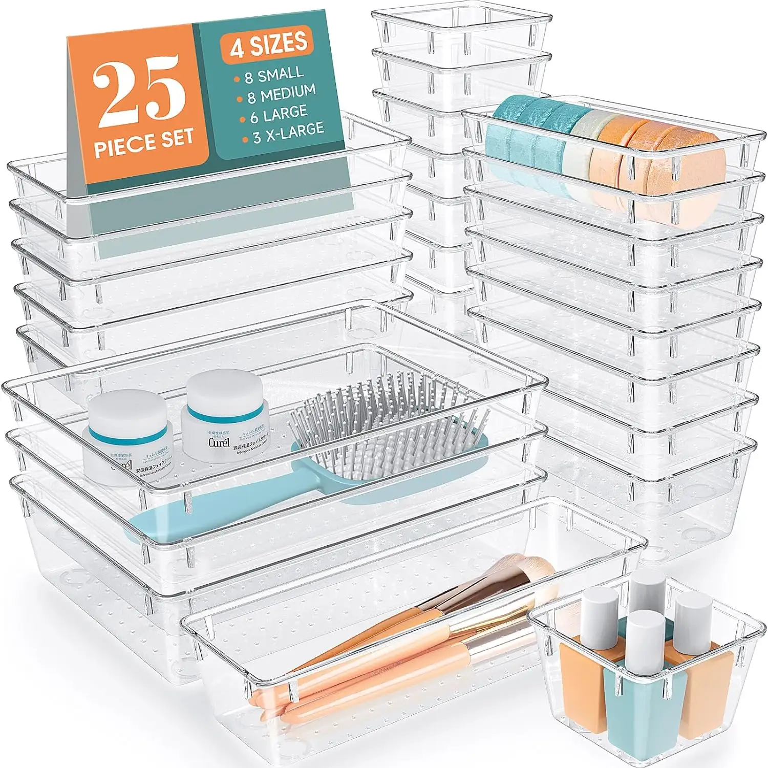 Ufficio 25 pezzi Set Organizer in plastica trasparente 4 dimensioni multifunzione per cassetti e gadget contenitori
