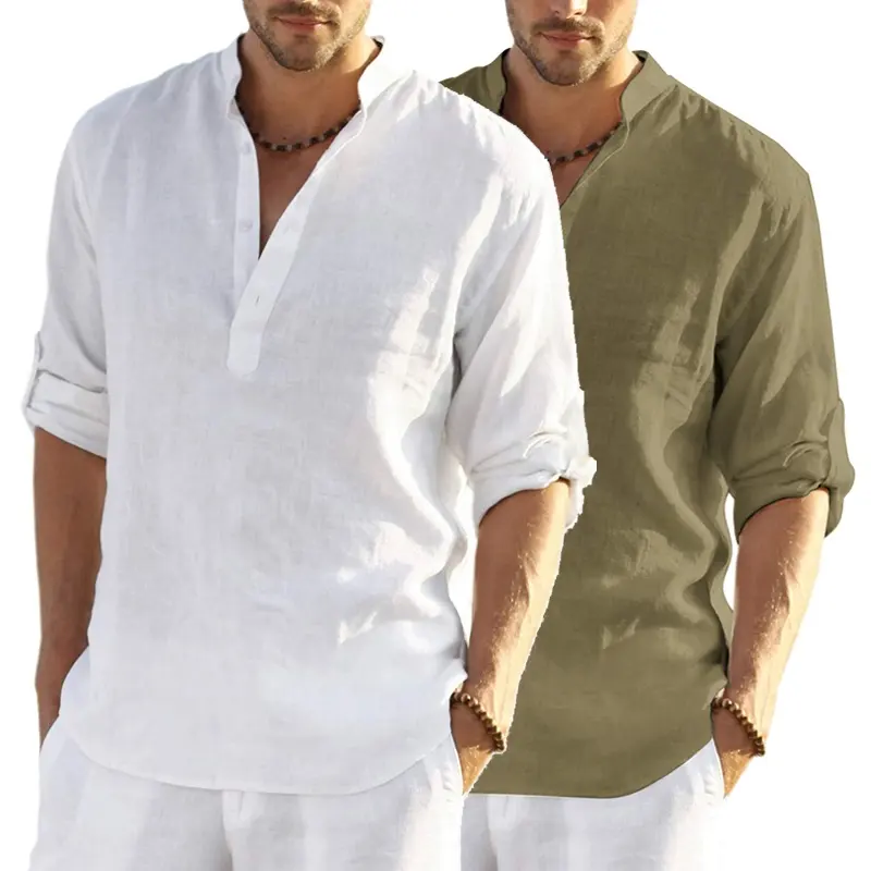 Mens Cotton Linen Henley Shirt Hippie Costume Yoga Outfits Loose Long Sleeve Top Casual Wear Beach Clothes T Shirts