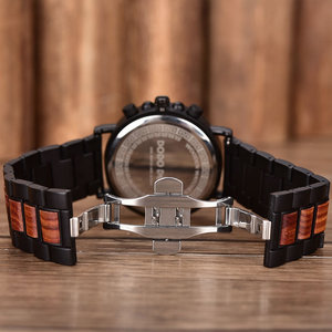 Pour les hommes de luxe Quartz chronographe en acier inoxydable montre en bois réglable 3 ans CE ROHS certifié résistant à l'eau 3BAR - Product Image 6