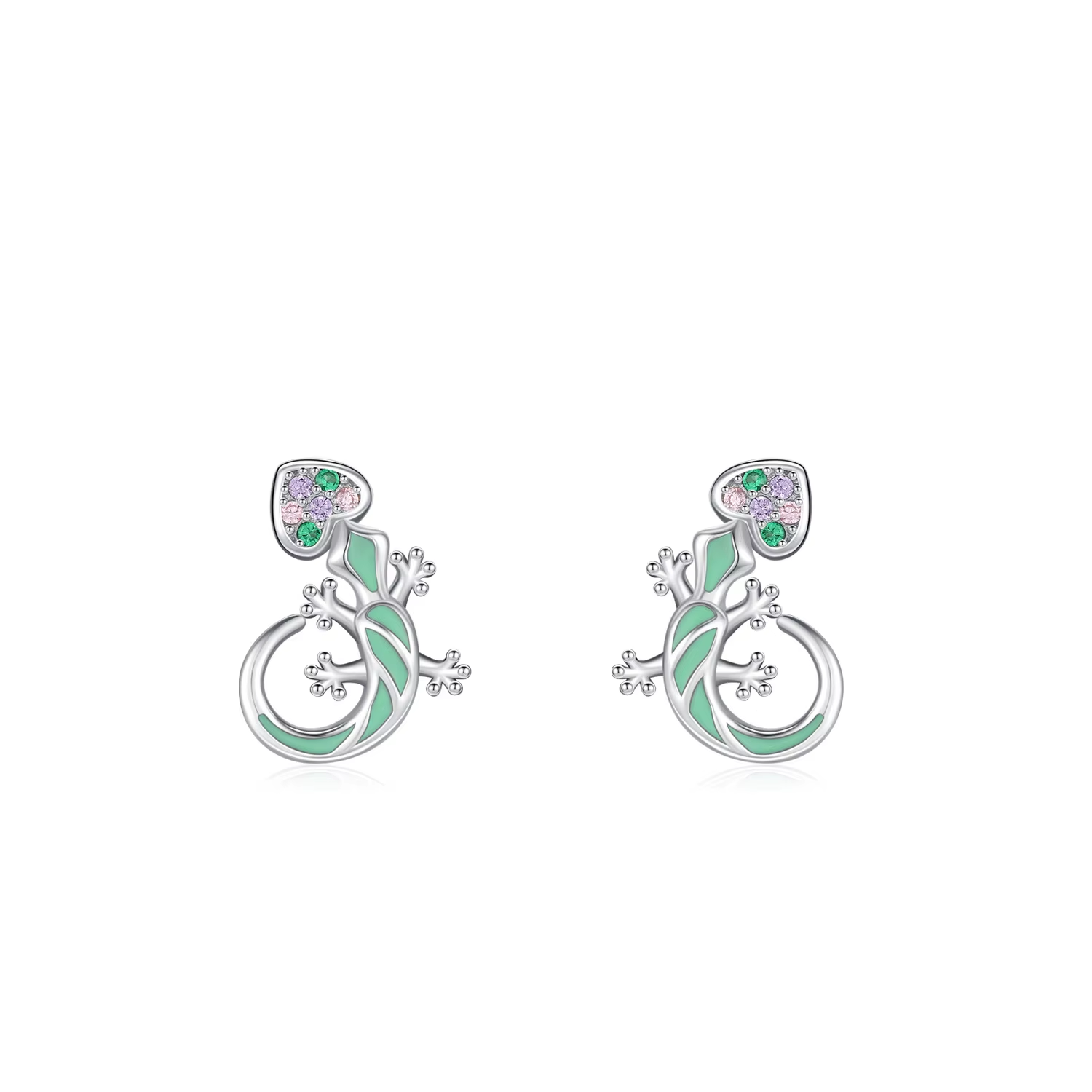 Orecchini A Bottone A Cuore Arcobaleno In Argento 925 Con Zirconi Colorati - Ipoallergenici, Regalo In Confezione