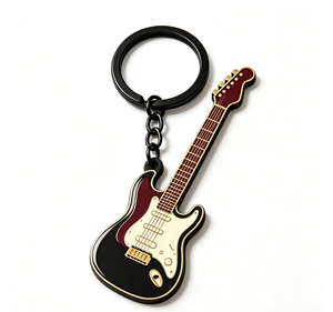 Porte-clés en métal en forme de guitare, porte-clés en émail en forme de guitare électrique, noir, rouge, or, cadeau promotionnel, accessoire - Product Image 1