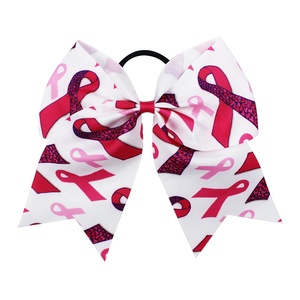 8 pouces <span class=keywords><strong>pas</strong></span> <span class=keywords><strong>cher</strong></span> ruban rose Cheerleading cheveux arcs pour filles et femmes cancer du sein Cheer arcs avec bande élastique - Product Image 3