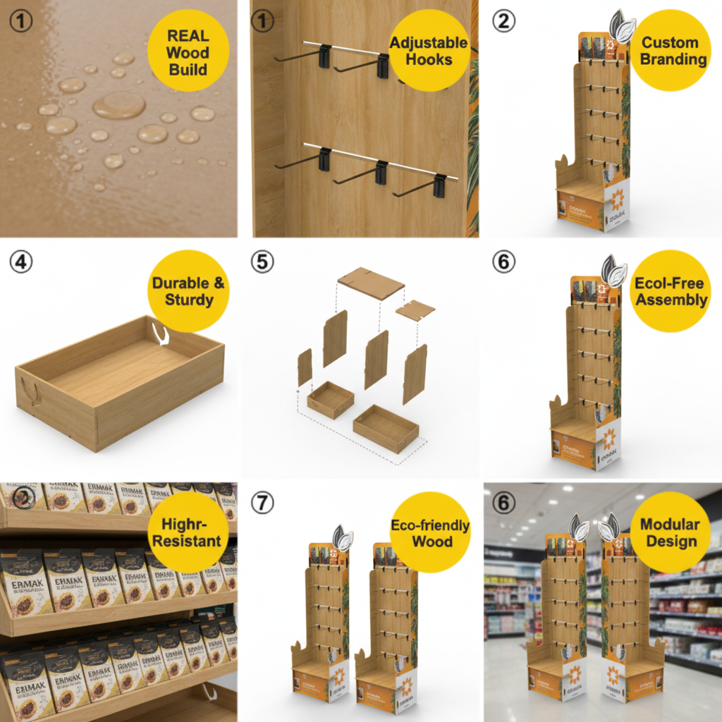 Custom Solid Wooden Snack Rack Solid Wood Nut Display Shelf Storage Organizer for Retail Store — view 5