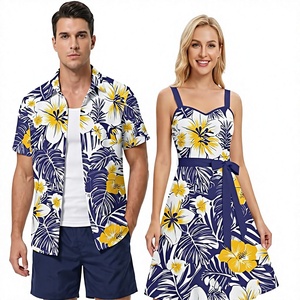 Vestido de Verano para Hombre, Transpirable, de Poliéster, con Estampado Floral, Cuello Cuadrado, Cintura con Lazo, Corte en A, Midi, Azul Marino, Tropical - Product Image 1