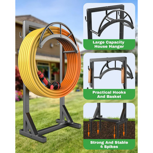 <b>Garden</b> Water Pipe Bracket Rack - Upgraded Freestanding Water Pipe Storage Rack with 2 Tool <b>Hooks</b> - Product Image 4