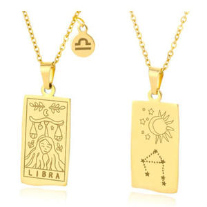 NS1423 chapado en oro de acero inoxidable Zodiaco Tarot tarjeta colgante cadena joyería espiritual, mujer hombres <span class=keywords><strong>pareja</strong></span> astrología joyería - Product Image 2