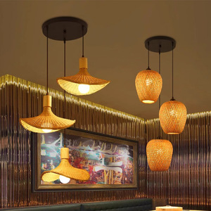โคมไฟระย้าหวายแบบจีนสามหัว ไฟ LED สำหรับห้องนั่งเล่น ห้องรับแขก ห้องน้ำชา โคมไฟห้อยทำมือจากไม้ไผ่ - Product Image 2