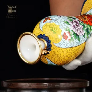 Luxe artisanal cloisonné émail cuivre Vase artistique décoratif maison ornement exquis Style chinois pékin fleur navire - Product Image 4