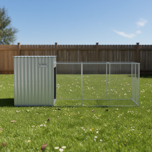 Nichoir pour chien en acier galvanisé gris clair avec enclos 84,3x179,9x71,3 pouces, enclos extérieur pour animaux de compagnie - Product Image 2