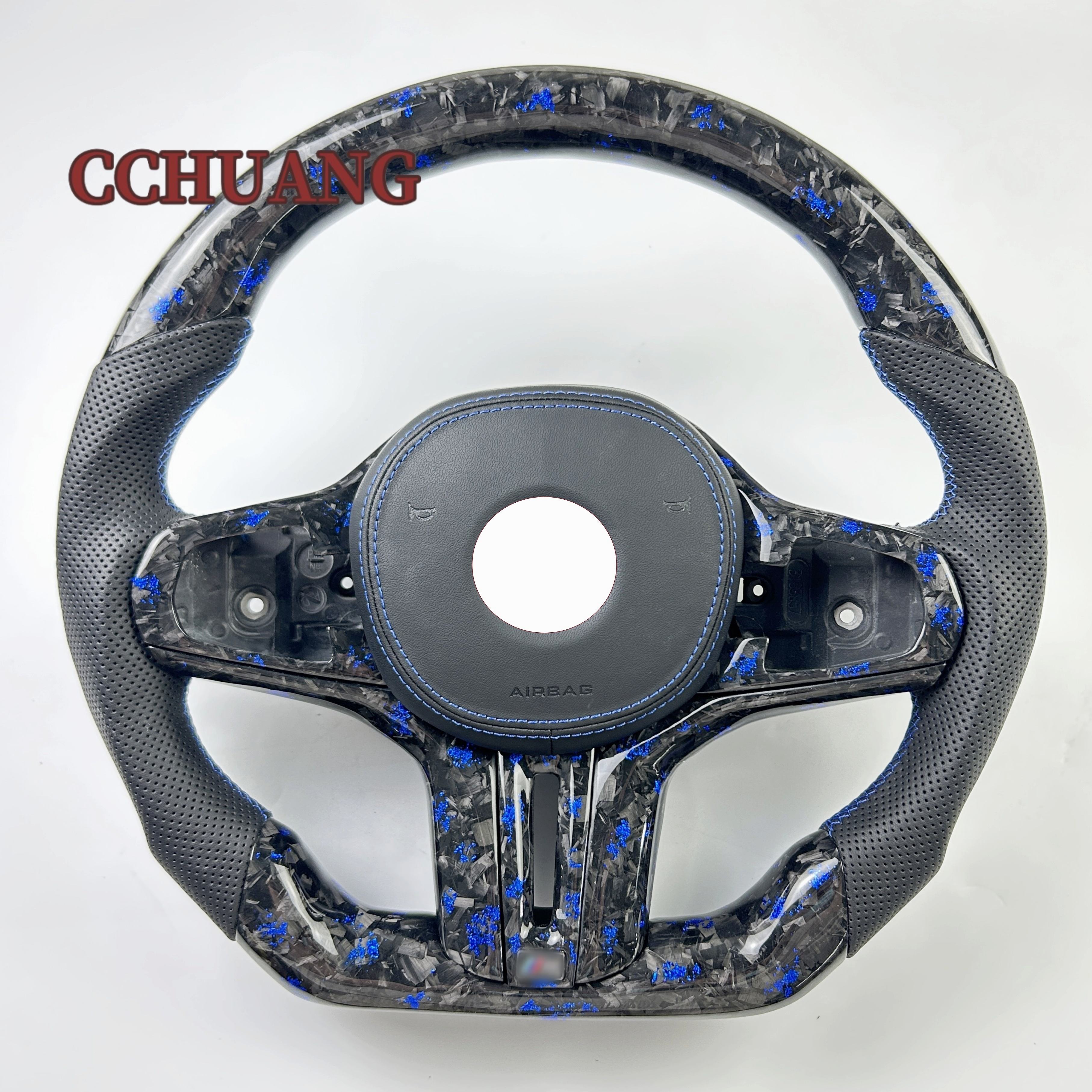 พวงมาลัยคาร์บอนไฟเบอร์ปลอมแปลง + ฝาครอบถุงลมนิรภัย