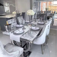 Chaise de salle à manger moderne de luxe élégante à dossier haut, assise en velours capitonnée, pieds en acier inoxydable, gris argenté, mobilier de maison durable