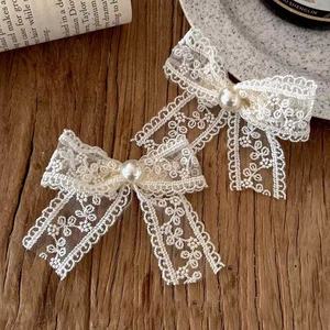 Ensemble d'accessoires pour cheveux avec nœud en dentelle, pinces à cheveux en perles, style coréen frais, pinces à cheveux de taille moyenne pour femmes - Product Image 5