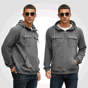 <b>Men's</b> Cargo Hoodies Quarter Zip Sweatshirts Tactical <b>Pullover</b> Casual Gym Athletic Loose Hooded Sweatshirts - Product Image 6