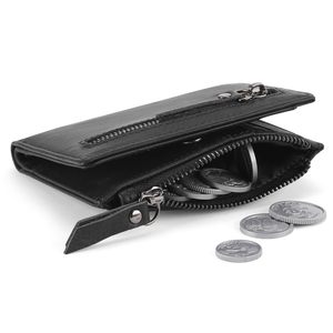 <b>Men's</b> Genuine Leather <b>Wallet</b> Black <b>RFID</b> Anti-Theft Multi-Card Zipper Closure Casual Everyday Use - Product Image 4