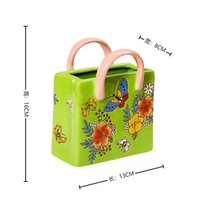 Ensemble de vases décoratifs en céramique colorés en forme de sac à main, style Art Déco, motif floral et oiseaux peints à la main, écologiques, multicolores