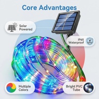 Guirlande lumineuse solaire LED tubulaire étanche IP65 pour extérieur, décoration féerique pour patio, jardin, mariage, fête, vacances, à suspendre au mur