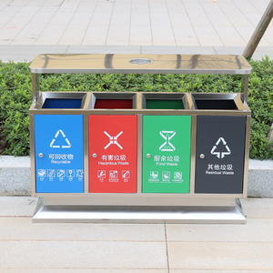 Sáng tạo đường phố-phân loại sử dụng đứng thép không gỉ Thùng rác bin 4 ngăn tái chế Thùng rác có thể lưu trữ xô - Product Image 4